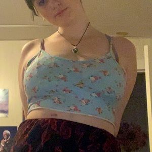 Shein Blue Floral Spaghetti Strap Crop Top